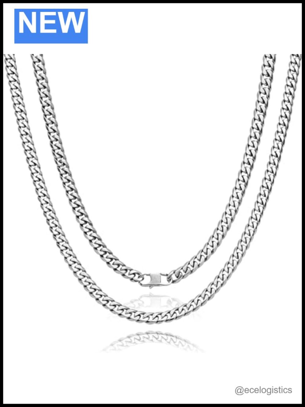 7mm Pure Titanium Cuban Link Chain Necklace 23.62" Lobster Clasp
